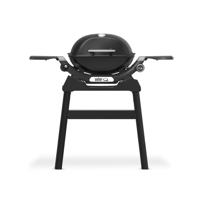 Barbecue a gas t.b.t. nero con tavolini laterali per grigliate rilassate.