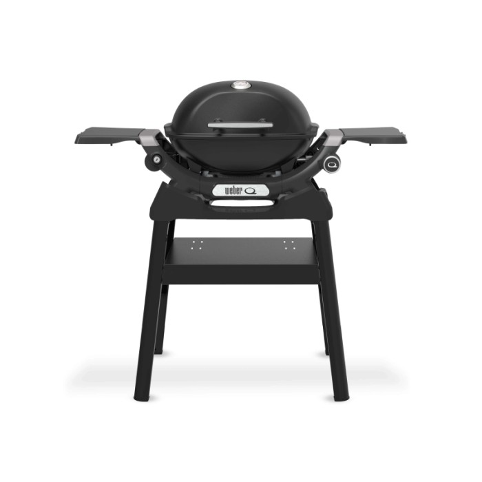 Barbecue a gas t.b.t. nero con supporto per giardino o patio.