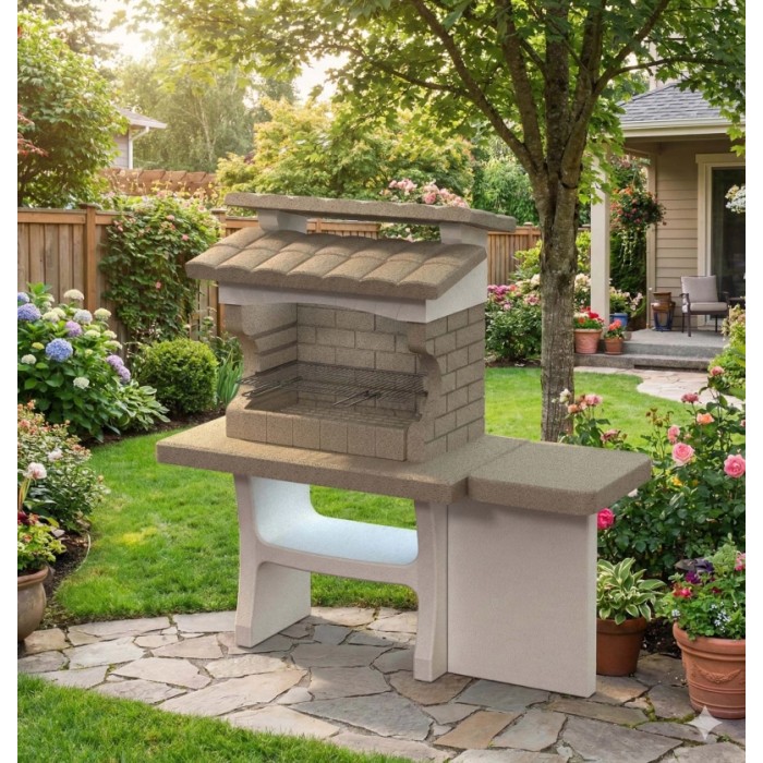 Barbecue in muratura ricostruita Luxor con tavolo laterale griglia 67x40 cm