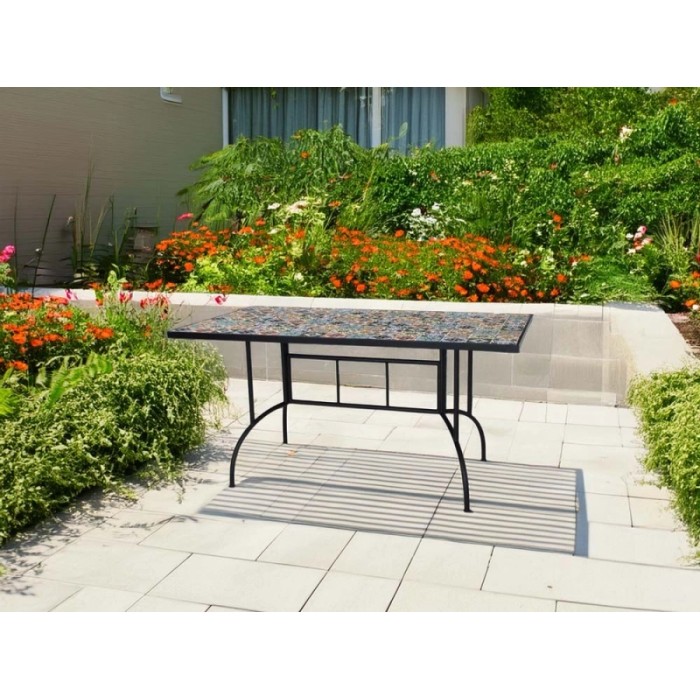Tavolo da giardino Mosaico Flower in metallo verniciato 150x80x73 cm