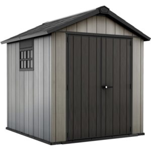 Casetta da giardino in plastica Keter Oakland 757 effetto legno con doppia porta e finestra.
