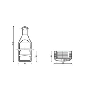 Disegno tecnico del barbecue in muratura t.b.t. con dimensioni.