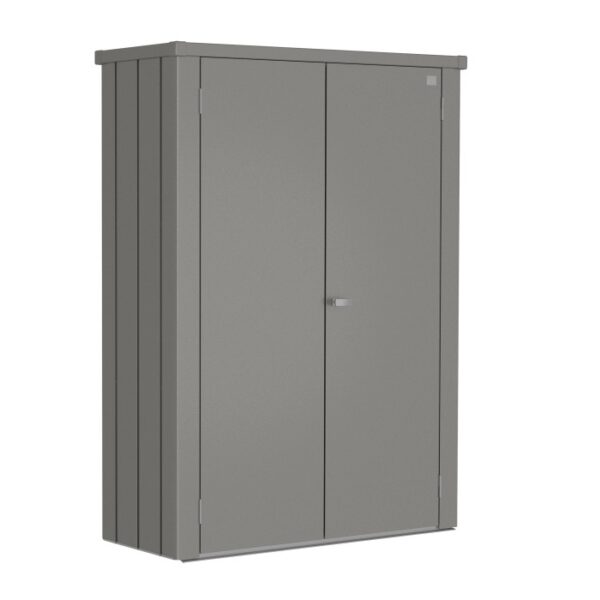 Armadio da terrazza Biohort Romeo, 181x132x57 cm, grigio quarzo metallizzato. Armadio da giardino con doppia anta.