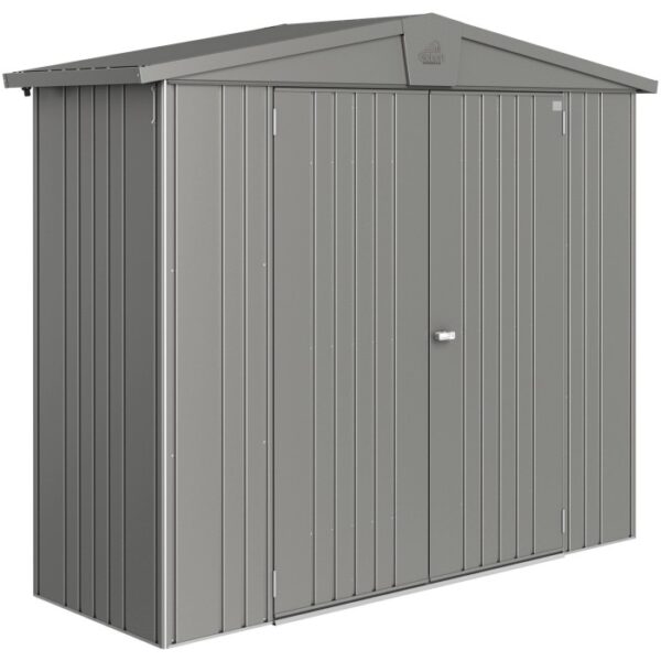 Casetta da giardino in metallo Biohort Europa, grigio quarzo metallizzato, 1,9 m², con doppia porta.