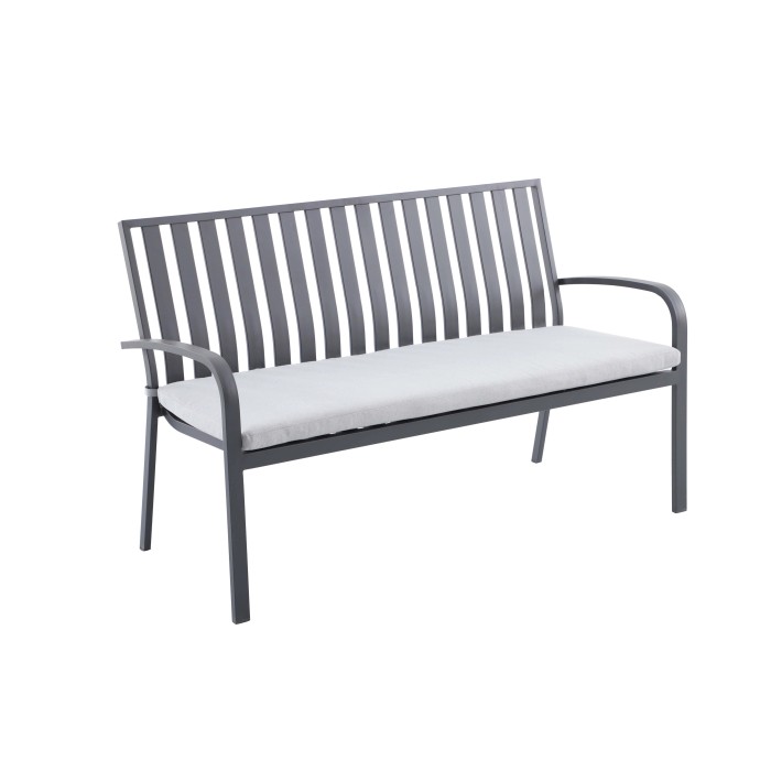 Panca da giardino Sheridon, 2 posti, alluminio antracite con cuscino seduta grigio chiaro.