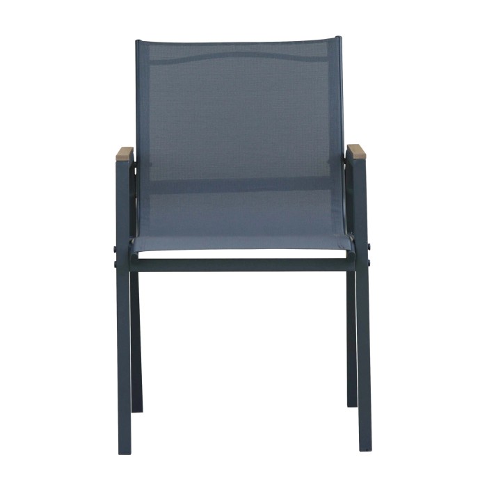 Sedia da giardino t.b.t. in metallo grigio e tessuto.