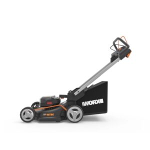 Tagliaerba a batteria Worx WG749E, larghezza taglio 46 cm, per giardini di medie dimensioni.