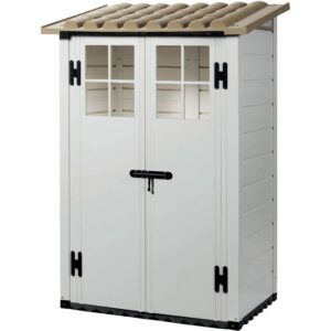 Casetta da giardino in metallo Garofalo Tuscany Evo, 122,5x82,5x201 cm, bianco-beige.