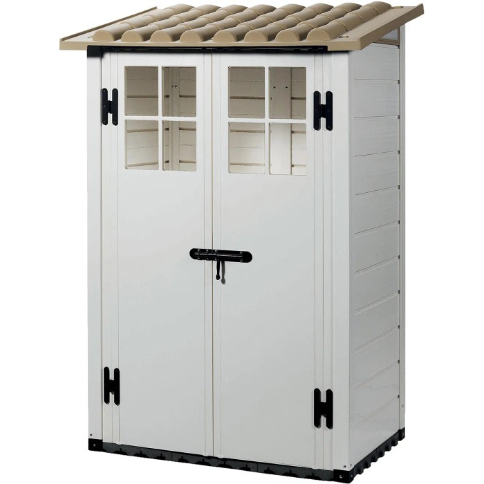 Casetta da giardino in metallo Garofalo Tuscany Evo, 122,5x82,5x201 cm, bianco-beige.