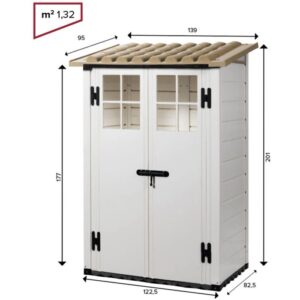 Casetta da giardino Garofalo Tuscany Evo, 122,5x82,5x201 cm, in metallo, bianco-beige. Casetta con doppia porta e finestre.