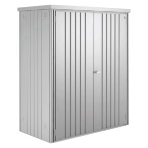Armadio da giardino Biohort taglia 150, argento metallizzato, L 155 cm. Armadio da giardino in metallo con doppia anta.