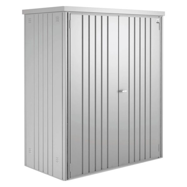 Armadio da giardino Biohort taglia 150, argento metallizzato, L 155 cm. Armadio da giardino in metallo con doppia anta.