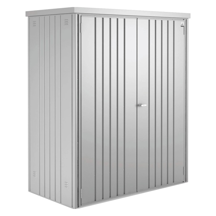 Armadio da giardino Biohort taglia 150, argento metallizzato, L 155 cm. Armadio da giardino in metallo con doppia anta.