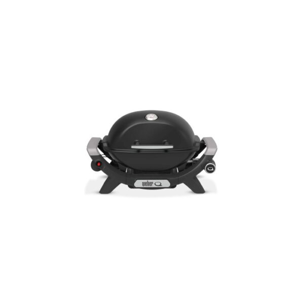 Barbecue a gas compatto nero per un uso flessibile.