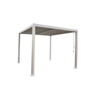 Gazebo t.b.t. bianco moderno con tetto a lamelle per giardino e patio.