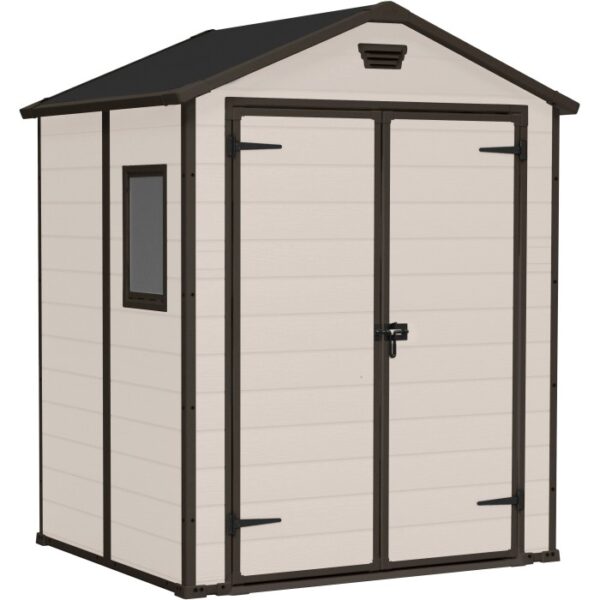 Casetta da giardino in plastica con doppia porta e finestra, beige/marrone