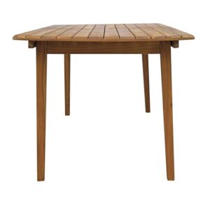 Tavolo da giardino quadrato in legno con piano a listelli.