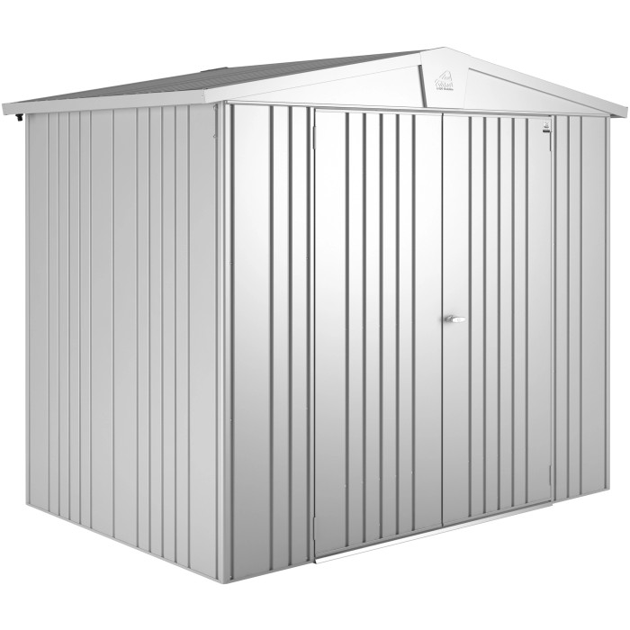 Casetta da giardino in metallo Biohort Europa, argento metallizzato, con doppia porta. Ideale per riporre gli attrezzi da giardino.