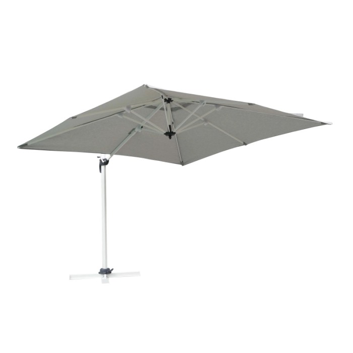Ombrellone a braccio t.b.t. grigio con forma quadrata per giardino o terrazza.