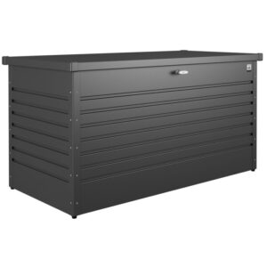 Box da giardino Biohort Leisure Box 160 grigio scuro con coperchio chiudibile a chiave.