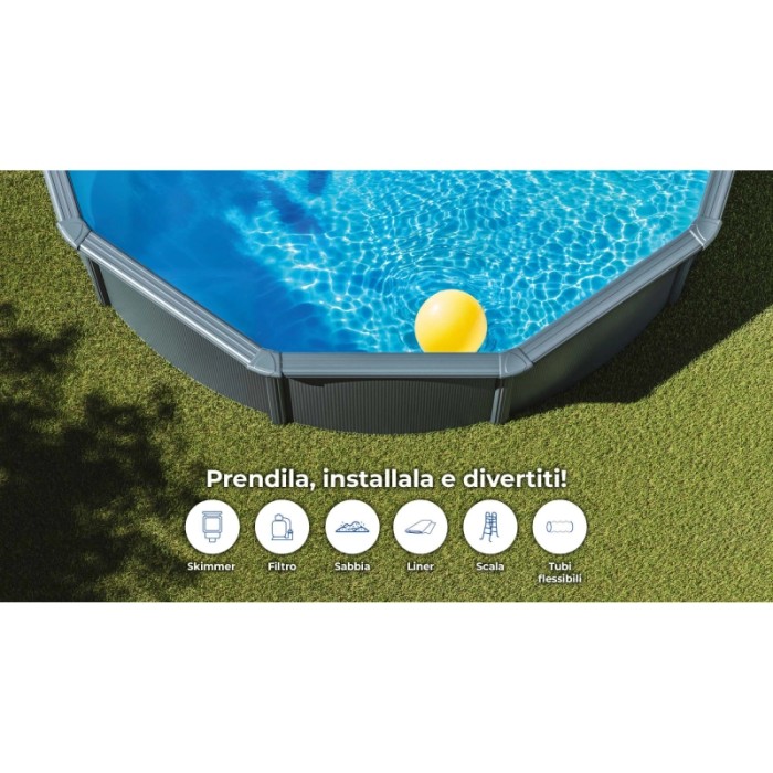 Piscina fuori terra tonda in acciaio antracite Gre Ø 300 H 120 cm