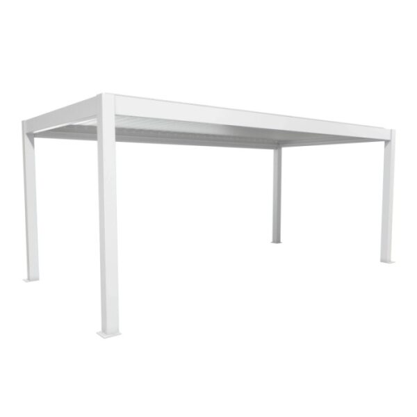 Pergola Biohort, 6x3 m, copertura per patio bianco-argento con lamelle.