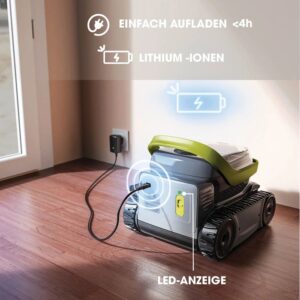 Robot pulitore per piscina senza fili Zodiac Pixel in carica. Pulitore per piscina senza fili con indicatore LED.