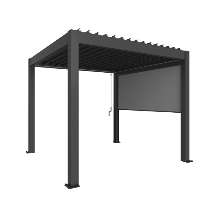 Tenda a rullo parasole Biohort per pergola, grigio scuro metallizzato, con funzione zip per un facile utilizzo.