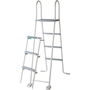 Scaletta bianca per piscina con pareti in acciaio Fidji, 2x3 gradini, scaletta di sicurezza con piattaforma.