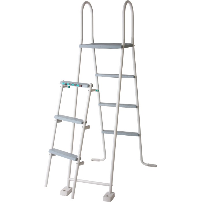 Scaletta bianca per piscina con pareti in acciaio Fidji, 2x3 gradini, scaletta di sicurezza con piattaforma.