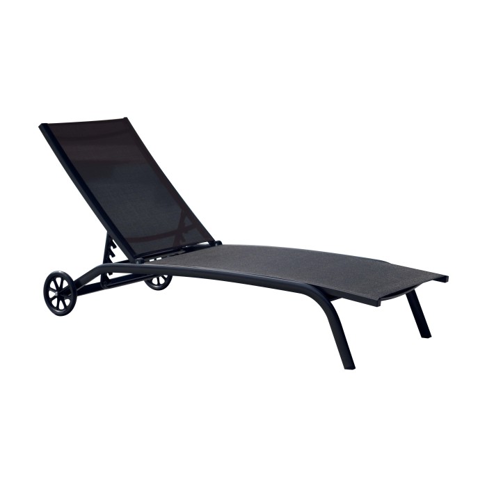 Lettino prendisole nero t.b.t. con ruote per giardino o terrazza.