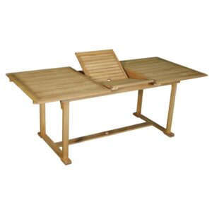 Tavolo da giardino allungabile in legno con piano a listelli.
