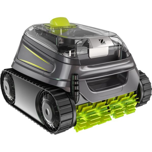 Robot piscina Zodiac CNX 2020 con cingoli e spazzole verdi per la pulizia della piscina.