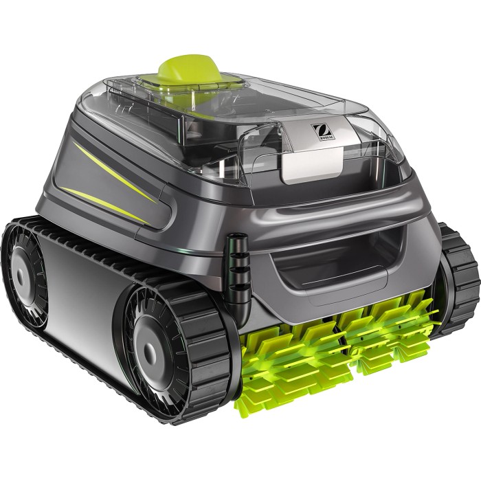 Robot piscina Zodiac CNX 2020 con cingoli e spazzole verdi per la pulizia della piscina.