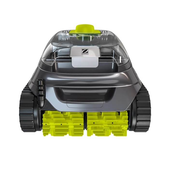 Robot piscina Zodiac CNX 2020 con cingoli e spazzole gialle.