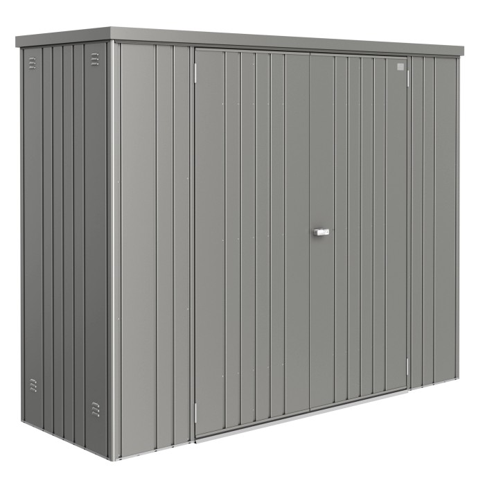Armadio da giardino Biohort Gr. 230 in grigio quarzo metallizzato, armadio da giardino in metallo con doppia porta.