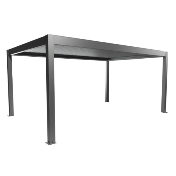 Pergola Biohort in grigio quarzo metallizzato, 5,5 x 3,5 m, copertura per terrazza a lamelle.