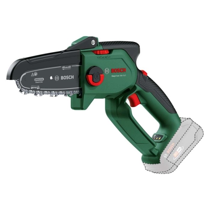 Elettrosega a batteria Bosch EasyChain 18V-15-7, verde-nera, con catena. Per potatura e cura alberi.