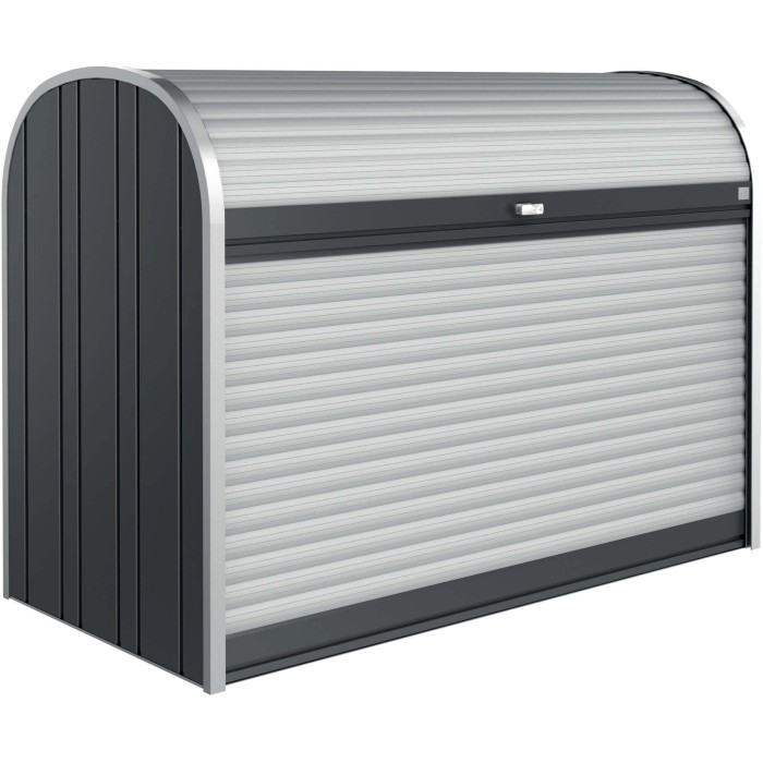 Box da giardino Biohort StoreMax 190, grigio scuro metallizzato, per riporre attrezzi da giardino e altro.