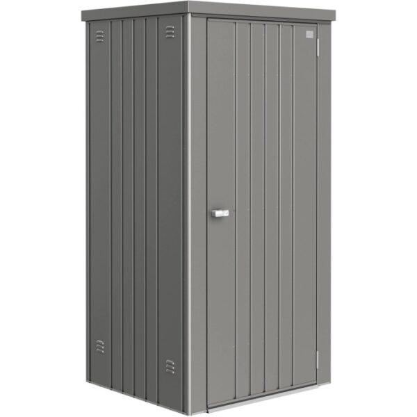 Armadio per attrezzi Biohort Gr. 90 in grigio quarzo metallizzato, ideale per riporre gli utensili da giardino.