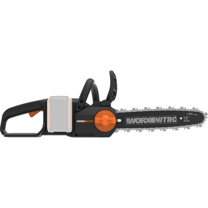 Motosega a batteria Worx Nitro 20V WG350E.9 senza batteria/caricabatterie. Motosega a batteria compatta in nero/arancio.