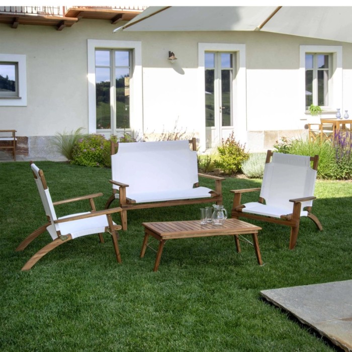 Salotto da giardino Diane in legno e tessuto ecru 4 posti