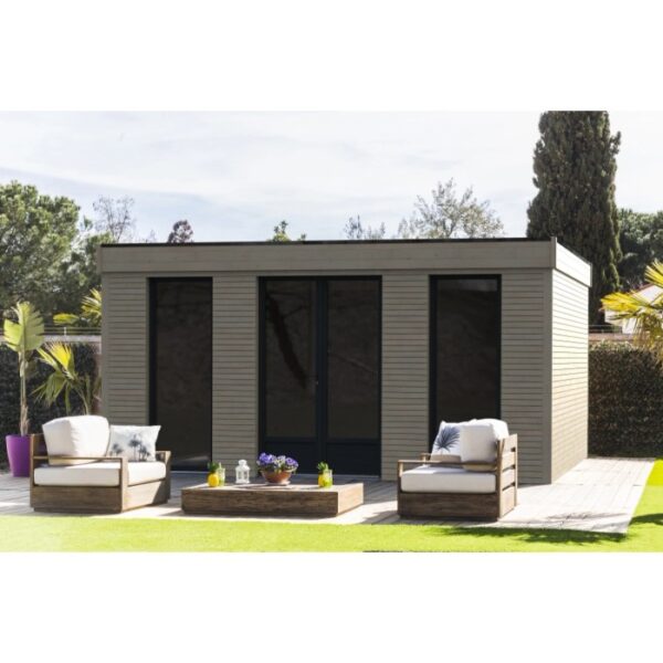Moderna casetta da giardino in legno Decor et Jardin con studio e area salotto in giardino.