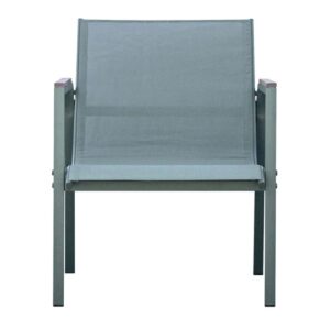 Sedia del set di mobili da giardino t.b.t. con rivestimento in tessuto grigio.