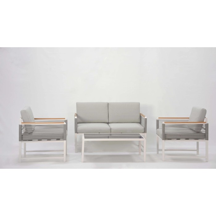 Set di mobili da giardino t.b.t. grigio con divano, due poltrone e tavolo.