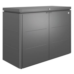 Biohort HighBoard 160 box da giardino in grigio scuro metallizzato: box universale in lamiera d'acciaio con ante a battente e coperchio chiudibile a chiave.