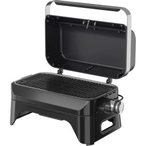 Campingaz Barbecue elettrico Attitude 2 Go Electric, aperto. Grill da tavolo compatto per campeggio e giardino.