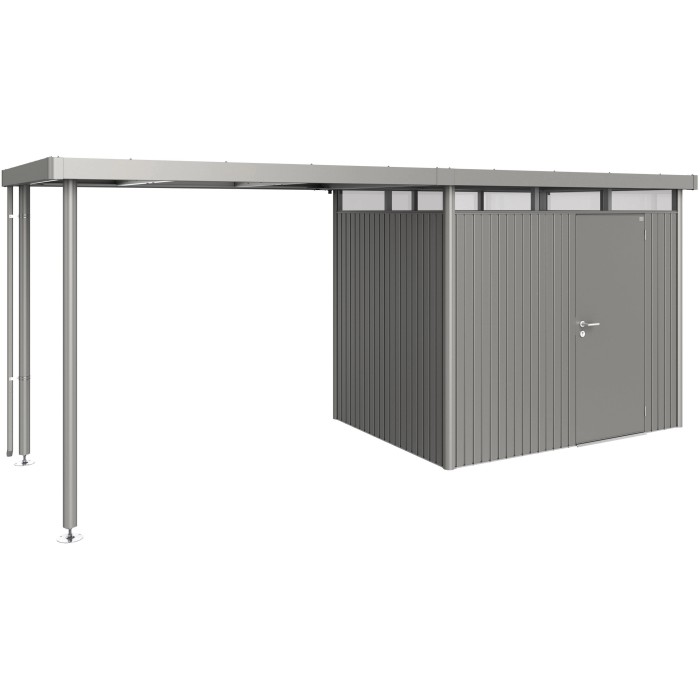 Tetto laterale Biohort taglia L, grigio quarzo metallizzato, per casetta da giardino HighLine H2. Estensione coperta.