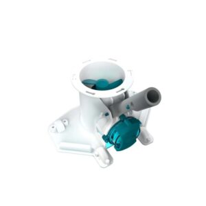 Aspiratore per piscina t.b.t., base bianca con rotore e alloggiamento turchesi.