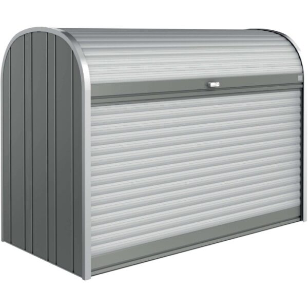 Box da giardino Biohort StoreMax 190 in grigio quarzo metallizzato per bici e attrezzi.